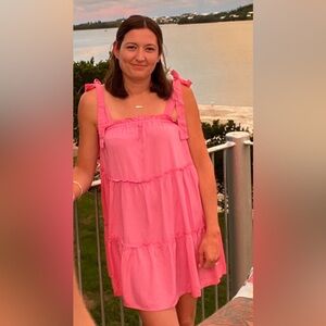 Pink Mini Summer Dress with Bow (Adjustable) Straps